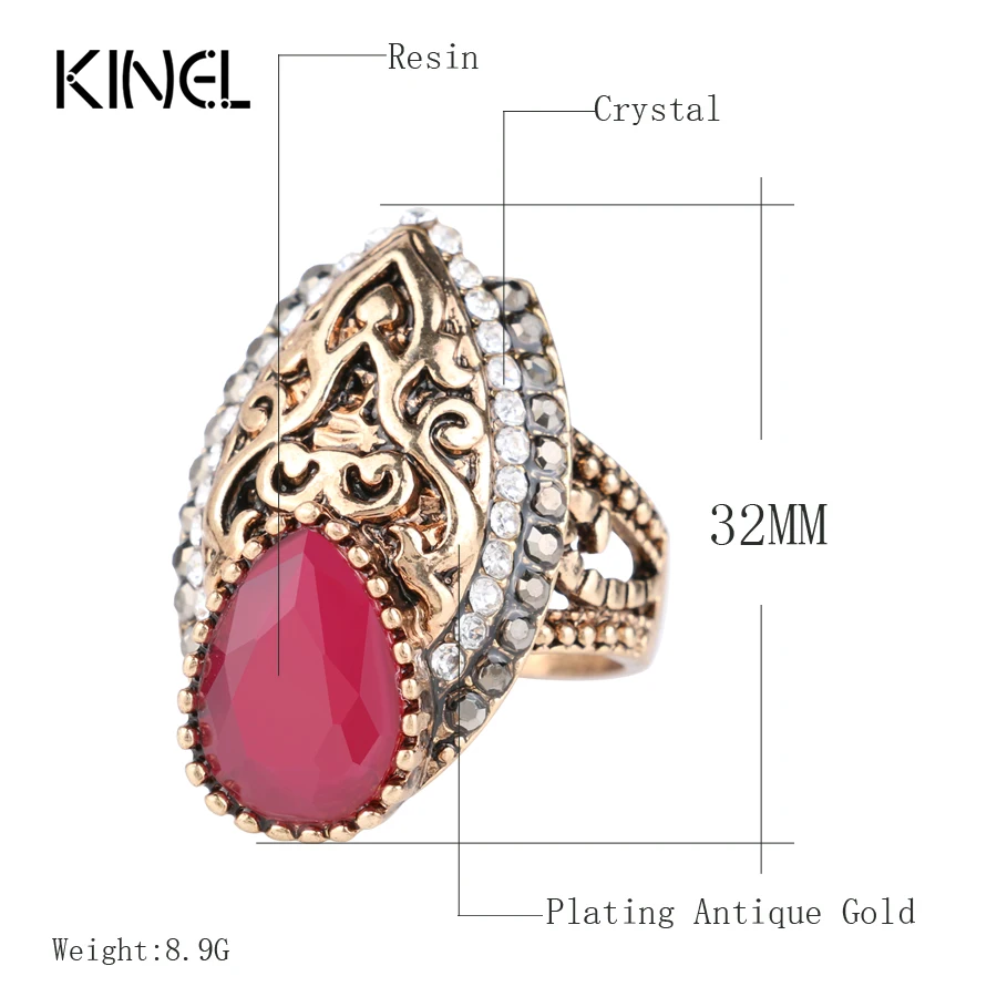 Hot Vintage Wedding Rings For Women Color Antique Gold Fashion Punk Crystal Ring Party Gift 2017 New