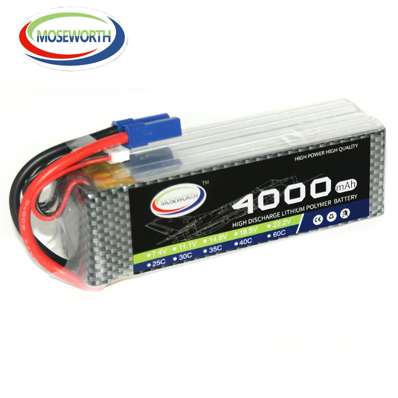 MOSEWORTH 6S RC LiPo Battery 22.2V 4000mah 40C Burst 80C 6S Batteries For RC Helicopter Airplane Quadrotor Drone 6S LiPo Cell