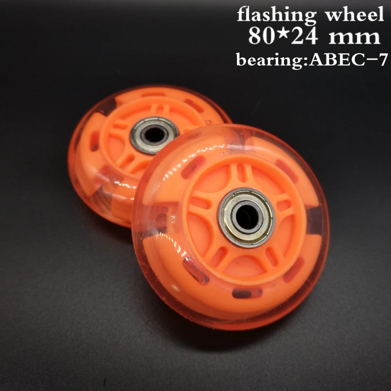 free shipping flashing scooter wheel 80x24 mm 2 pcs / lot with bearings lighting wheel