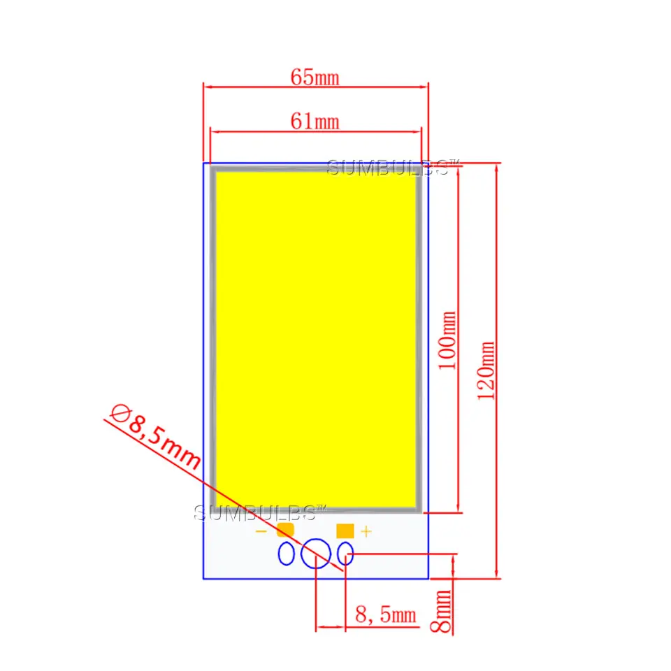 Sumbulbs 120*65MM Rectangle Flip Chips COB Light Source 30W LED Lamp Bulb Chip On Board 12V DC for DIY 12V Lights Work Lamp