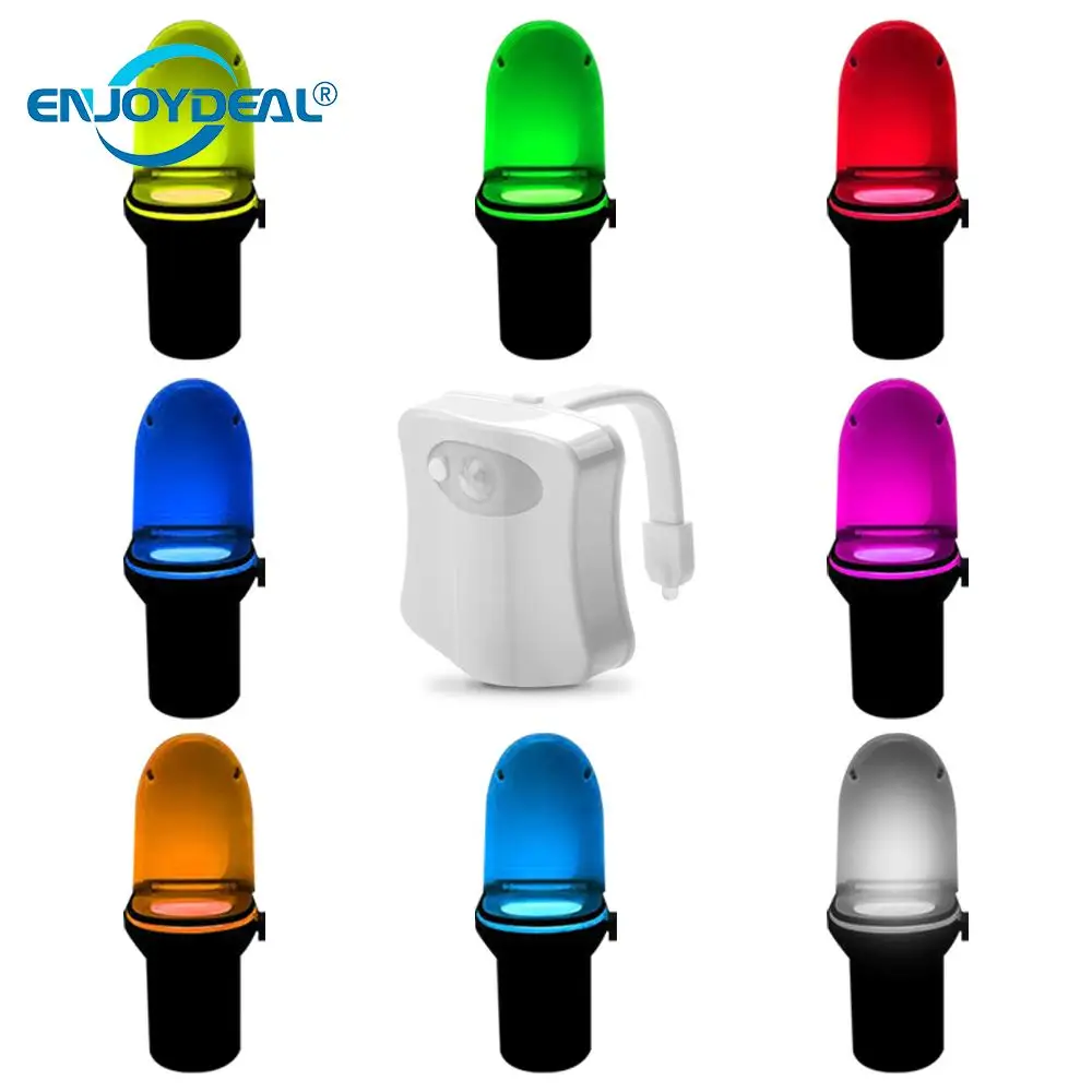 enjoydeal 1PC 8/16 Color Bathroom Toilet LED Nightlight Auto-sensing Bathroom Seat light lamp Nightlight On/Off Seat Sensor Lamp