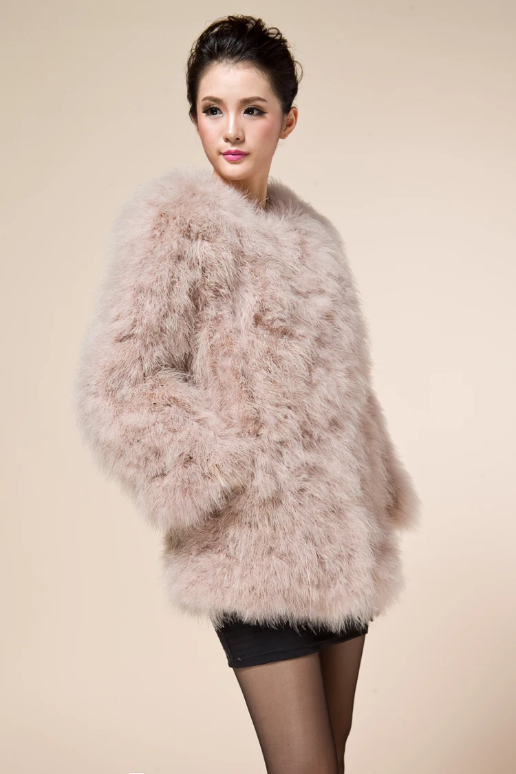 winter fur coat of natural ostrich feather fur autumn winter warm thick fashion fur outwear blue pink 8 colors length C129