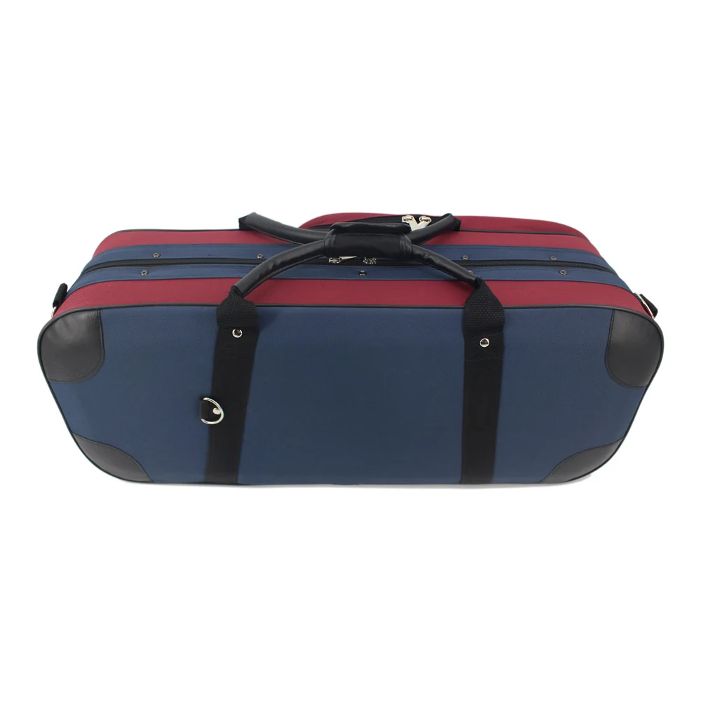 Red & Blue Stitching Oxford Fabric Foamed Rectangle Double Layer Violin Case with Bow Case Large Storage Bag Belt for 4/4 Violin