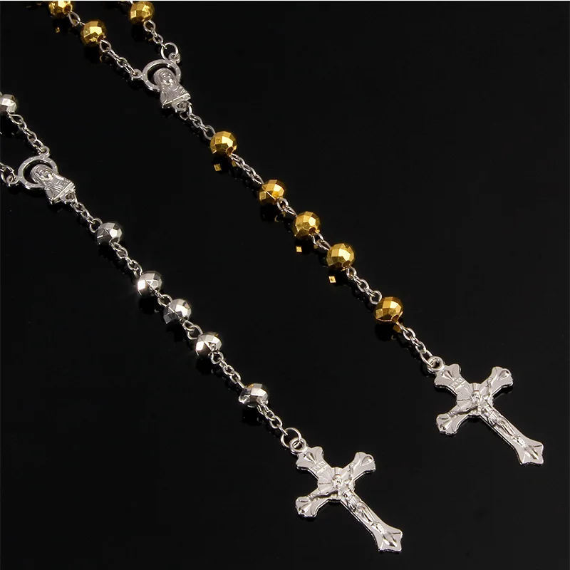 Catholic 6*8 Rosary Crystal Plastic Necklace with Premium Beads and Stylish Plastic Beads Cross Jewelry