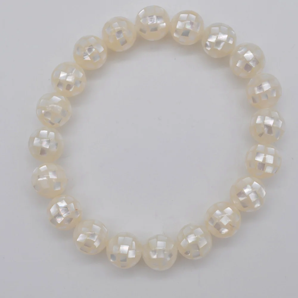 10MM White Pearl Shell Bead Stretch Bracelet 8 Inch Fashion Jewelry G279