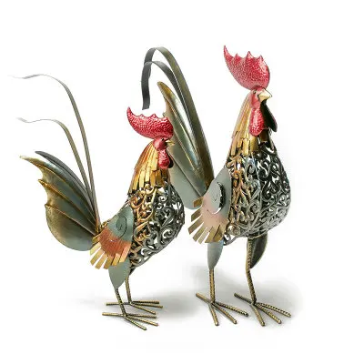 Metal wrought iron rooster golden chicken newspaper Xiaohe old chicken ornaments home creative decorations Zodiac shop lucky gif