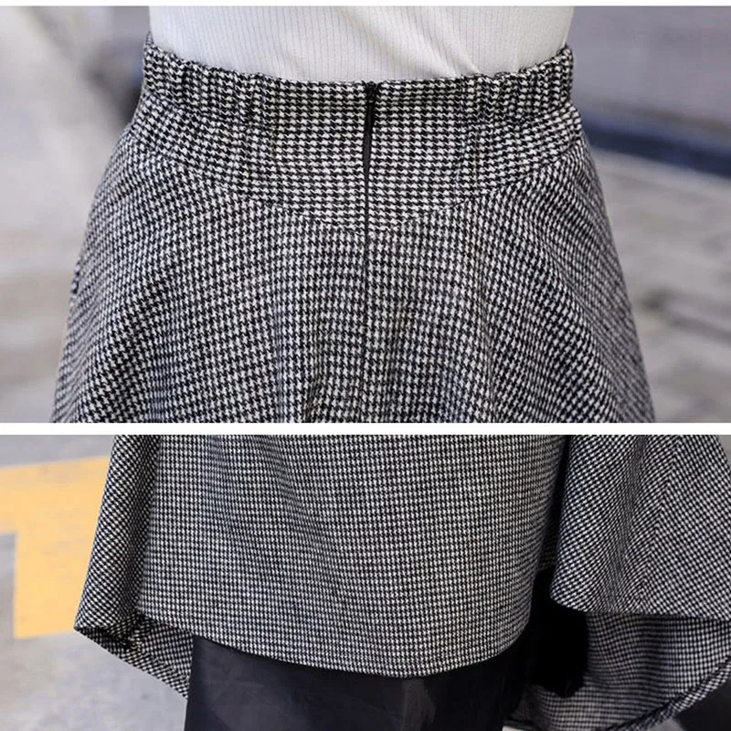 High Waist Retro Plaid Woolen Women Skirts Winter 2024 Fashion Warm Winter Office Wool Pleated Maxi Skirt Femme Saia Longa