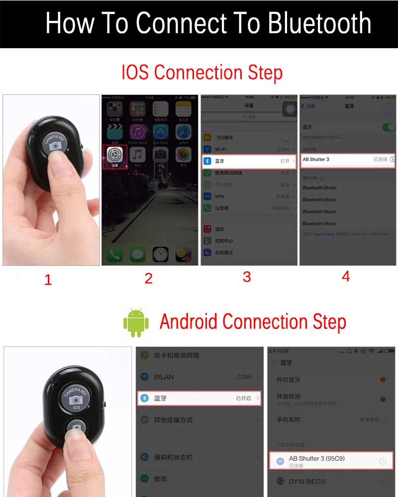 Bluetooth Remote Remote Button Camera Shutter Release Button With Battery for Selfie Camera Controller Bluetooth 4.0 for iPhone