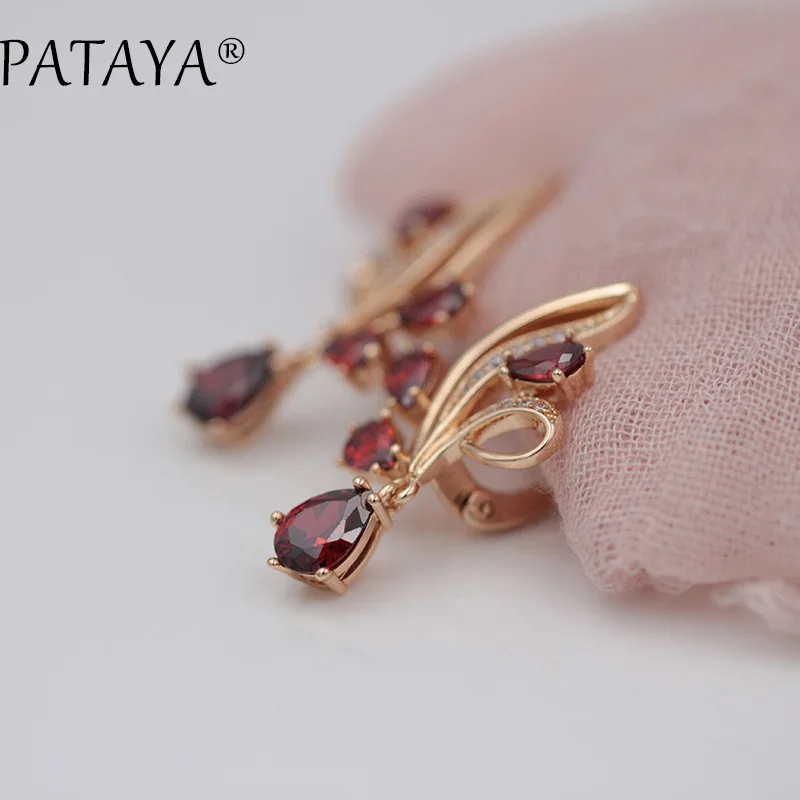 PATAYA New Arrivals Dark Blue Water Drop Natural Zircon Dangle Earrings Women 585 Rose Gold Color Wedding Trendy Jewelry 2 Color