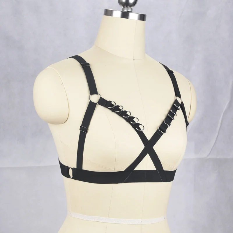 JLX. Arnés negro elástico ajustable para mujer, sujetador sin aros, Harajuku gótico, lencería sexy bondage, sujetador erótico con marco abierto en el pecho