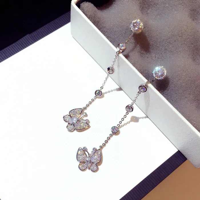 

NAWEILY темпераментная Серебряная бабочка серьги Роскошные блестящие горный хрусталь камень серьги новые Модные женские ювелирные NWLE1801