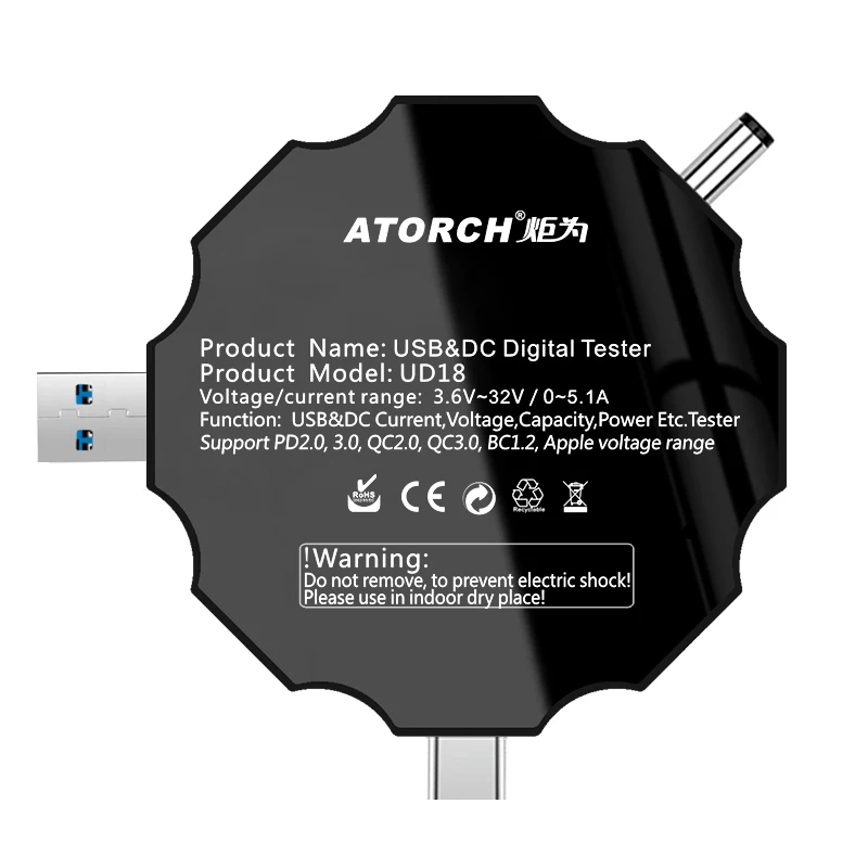 Probador USB 18 en 1 UD18 DC5.5, voltímetro Digital tipo C PD DC, cargador de banco de energía, amperímetro de corriente de voltaje, medidor Detector con aplicación