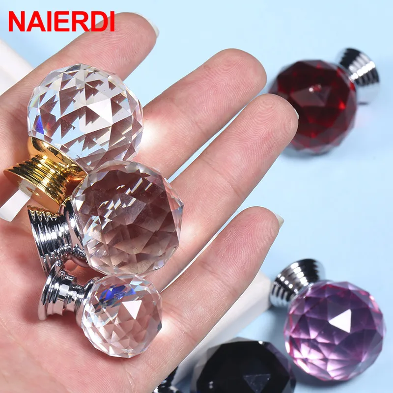 NAIERDI Kleurrijke Crystal Glass Knoppen Kast Handgrepen Crystal Ball Kast Pulls Drawer Knoppen Keuken Meubels Handvat