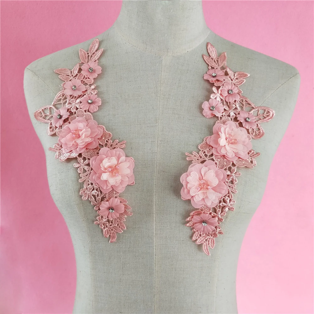 2017 new sewing Embroidery Beautiful Pink Floral lace Neckline Collar DIY Lace fabrics Sewing Supplies Crafts Accessorie Costume