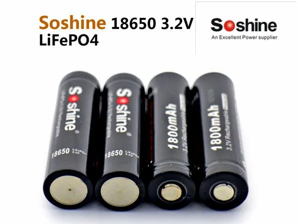 2pcs/LOT  Soshine 3.2V 18650 LifePO4 Battery Cell 1800mAH Protected Positive nipple for Led Torch Headlamp Bicycle Light