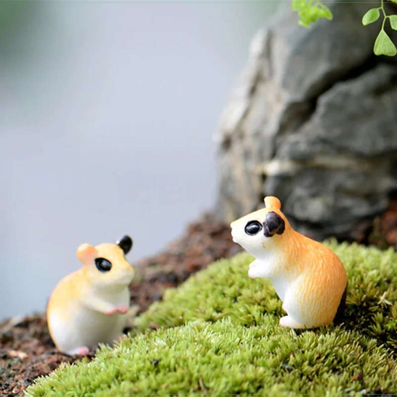 

2pc Hamster Figurine Miniature Decoration Mini Fairy Garden Animal Statue Similation Resin Craft Home Car Decoration
