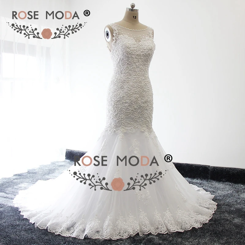 Rose Moda Ren Mermaid Wedding Dress Low V Trở Lại Boho Wedding Dresses 2019