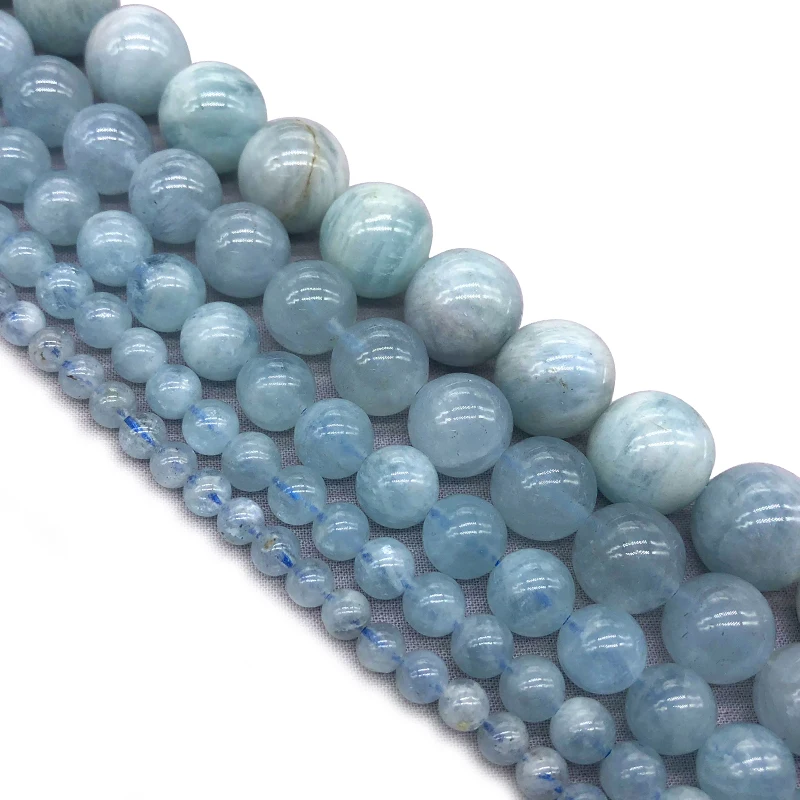 Wholesale Natural Aquamarin Stone Round Loose Spacer Beads For Jewelry Making Bracelet Necklace 15inches/strand 6/8/10/12mm