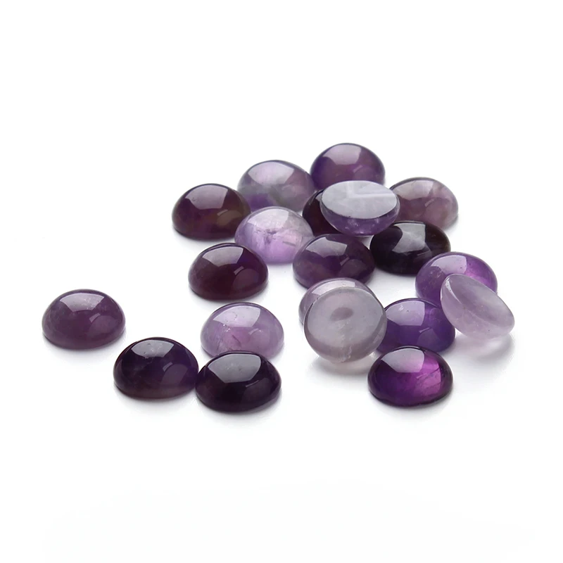 SAUVOO 10pcs 4 6 8 10 12 14 16 18mm Amethyst Cabochons Cameo Natural Stone Round Beads For DIY Jewelry Making Loose Beads