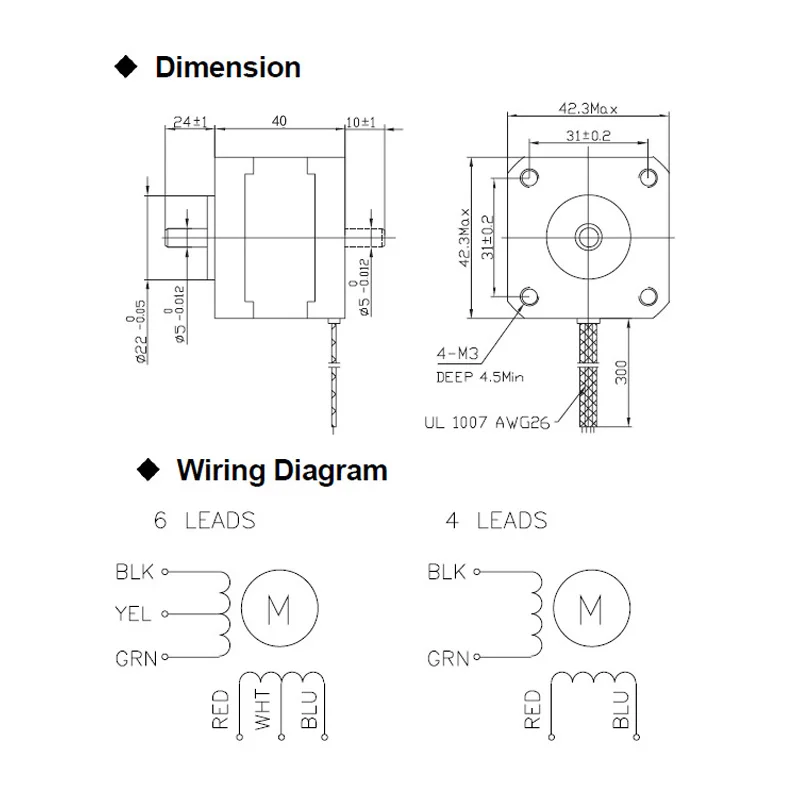 40MM High torque 42 Stepper Motor 2 PHASE 4-lead Nema17 motor 42BYGH40 40MM 1.7A 0.45N.M LOW NOISE (17HS2401) for CNC XYZ