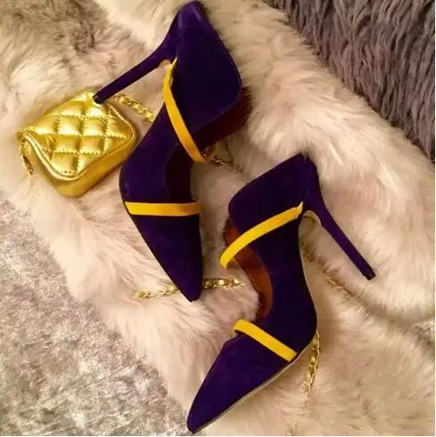 

Newest Green Suede Leather Wedding Shoes Bride Gold Strap Ladies Heels Pumps Women Shoes Pointed toe Cut-out Fashion Pumps