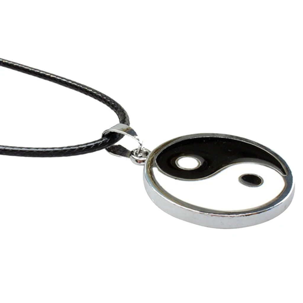 Yin Ying Yang Pendant Black White Necklace Charm with Black Leather Cord 20\