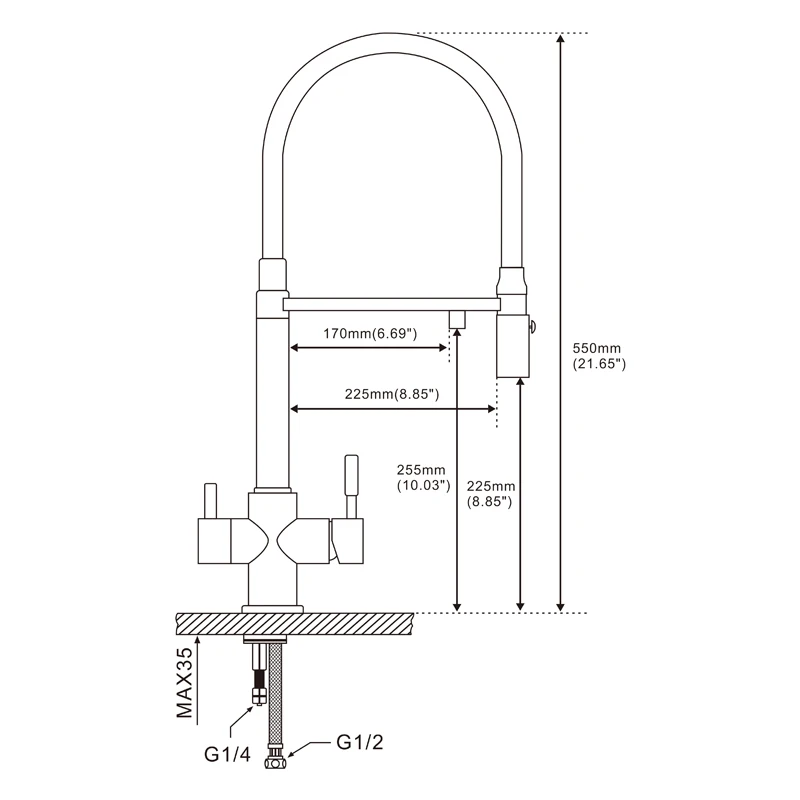 Clean Water Kitchen Faucet with Sprayer Gooseneck Pull Down Sink Mixer Solid Brass 360 Degree Rotation 3 Way Water Filter Taps