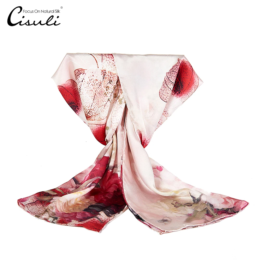 

CISULI 100% Natural Silk Scarf For Women 52X170cm New Desigual Vintage Printed Shawl foulard femme