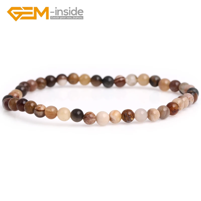 Natural Gem stone Brown American Silicified Wood 4mm 6mm 8mm 10mm Round Beaded Stretch Healing Reiki Fashion Women Bracelet 7