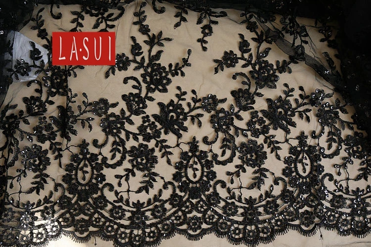 

LASUI Embroidery lace mesh yarn fabric black sequins wedding dress clothing fabrics DIY