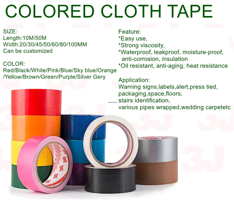 Black Color Width 100mm x50M ,thickness 0.28mm,12 Colors Cloth Tape,strong stickiness,Wide-range in application