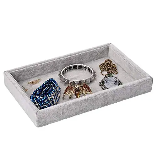 SZanbana Velvet Jewelry Tray Showcase Display Organizer for Ring Earring Necklace Pendants Bracelet (Grey)