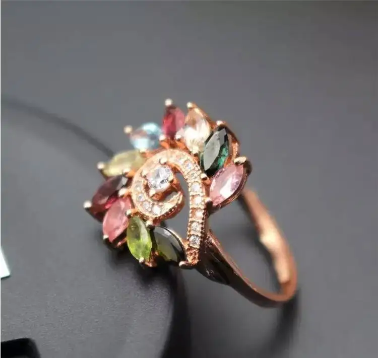 

Tourmaline ring Natural real tourmaline Free shipping Tourmaline ring jewelry 925 sterling silver Fine 2.5*5mm 10pcs gem
