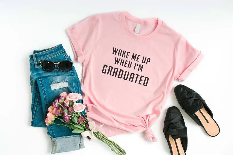 Skuggnas New Arrival Wake me up when I'm graduated T-shirt damski koszulka z grafiką śmieszne koszulki szkolne prezent na ukończenie szkoły