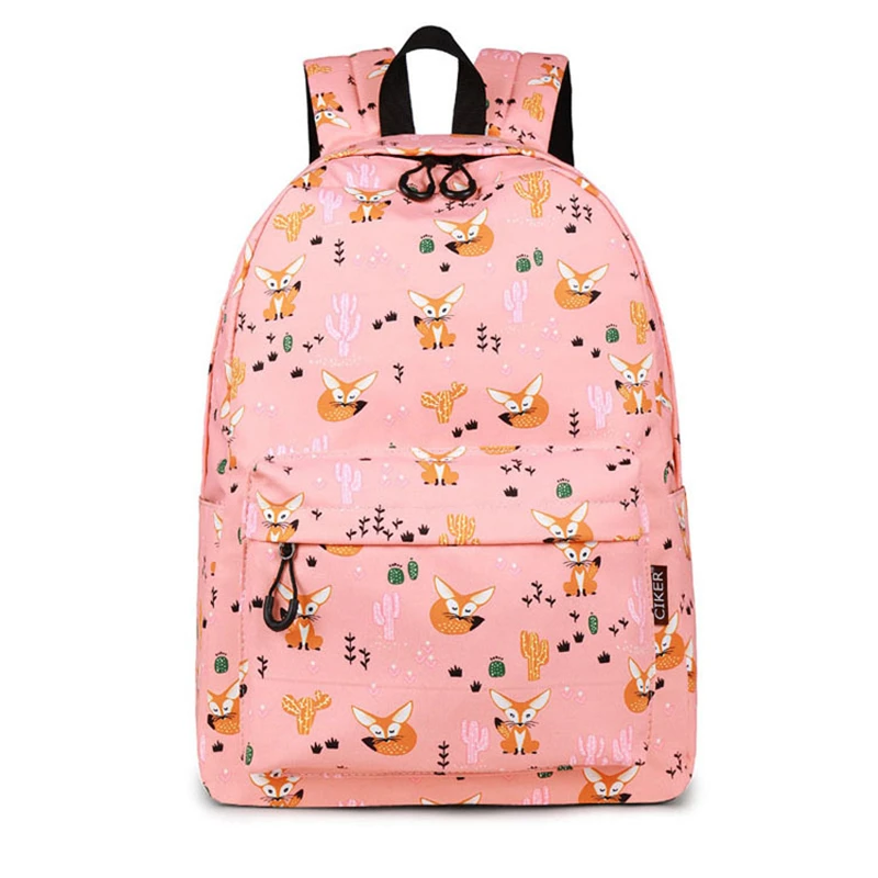 2023 New Waterproof Backpack For Women Cute Fox Printing Backpack Student Cartoon School Bags Large Size Laptop Bookbag MN1401