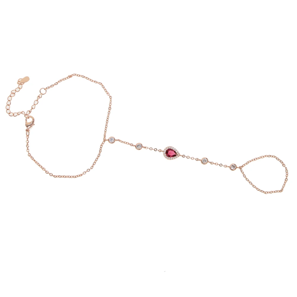 2018 rose gold color fashion delicate dropwater charm cz chain slave bracelet ring Slave Chain Link Finger Rings
