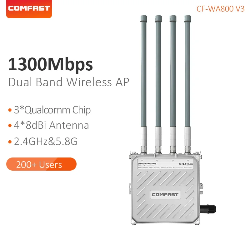 

Comfast 1300Mbps Dual Band 2.4&5.8G Outdoor Wireless AP Gigabit WIFI Router 4 External Antennas Base Station CF-WA800-V3