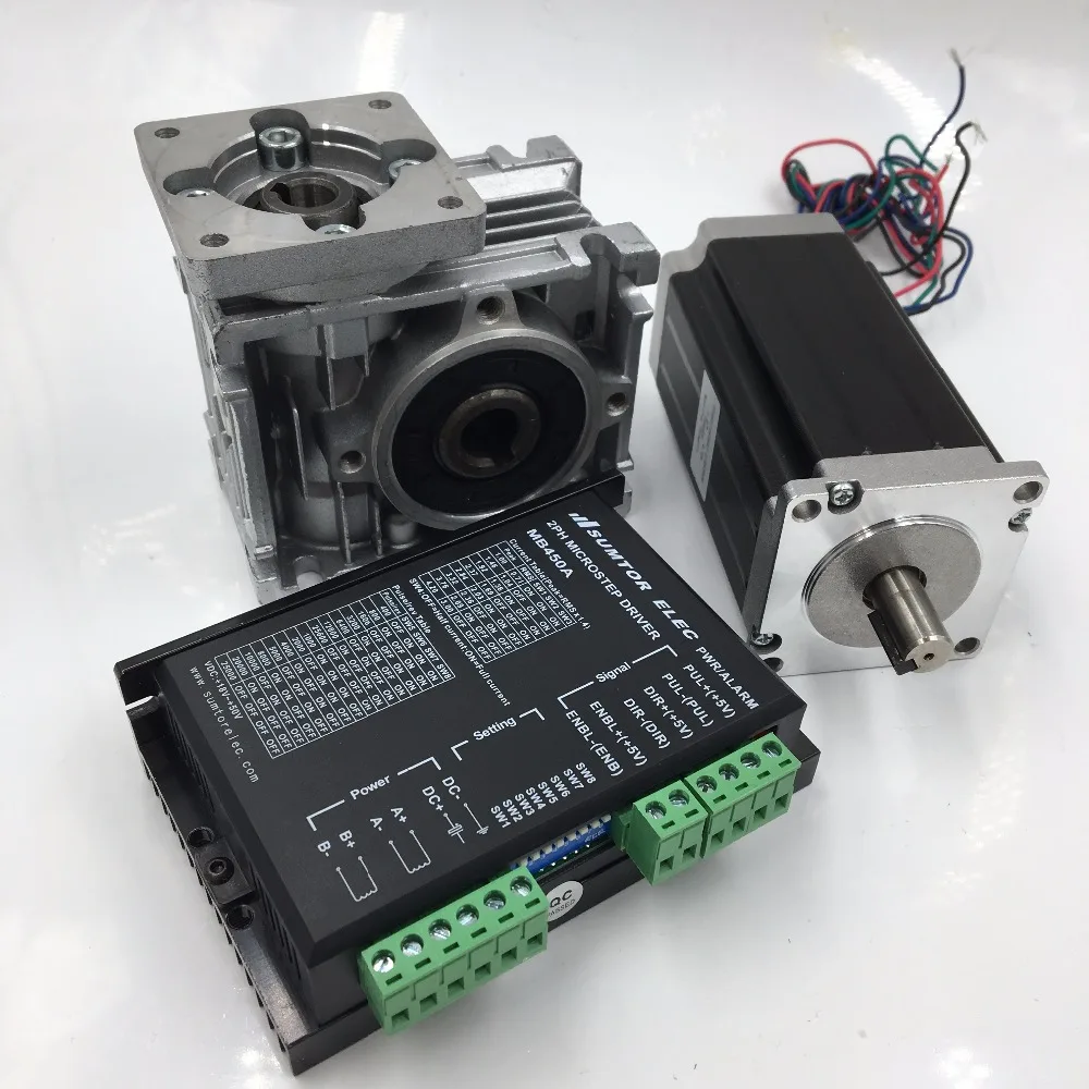 

Nema23 L56mm Stepper Motor + 15:1 Worm Geabox Speed Reducer + DC24-50V Stepper Driver CNC Kit