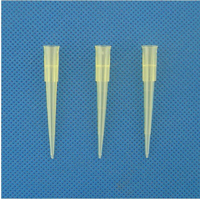 Laboratory Clear Yellow Universal 200ul Pipet Tips Lab Liquid Pipette Pipettor Tips 1000 Pcs