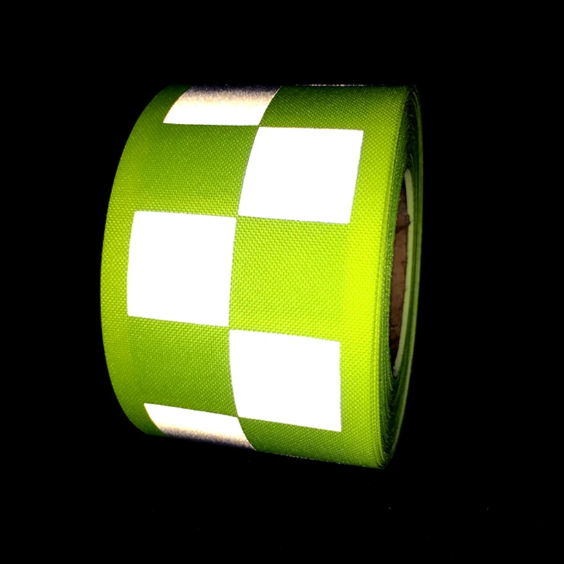 Roadstar Reflective Oxford Webbing Fluorescent Yellow/Fluorescent Orange Warning Tape with Small Square for Safety Clothes