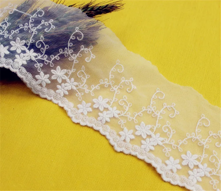 

Lace Trim 10 yard Ivory Beige Gauze Mesh Tulle Cotton Embroidered Lace Fabric Ribbon Tapes 10cm 3.9" wide QL4K109