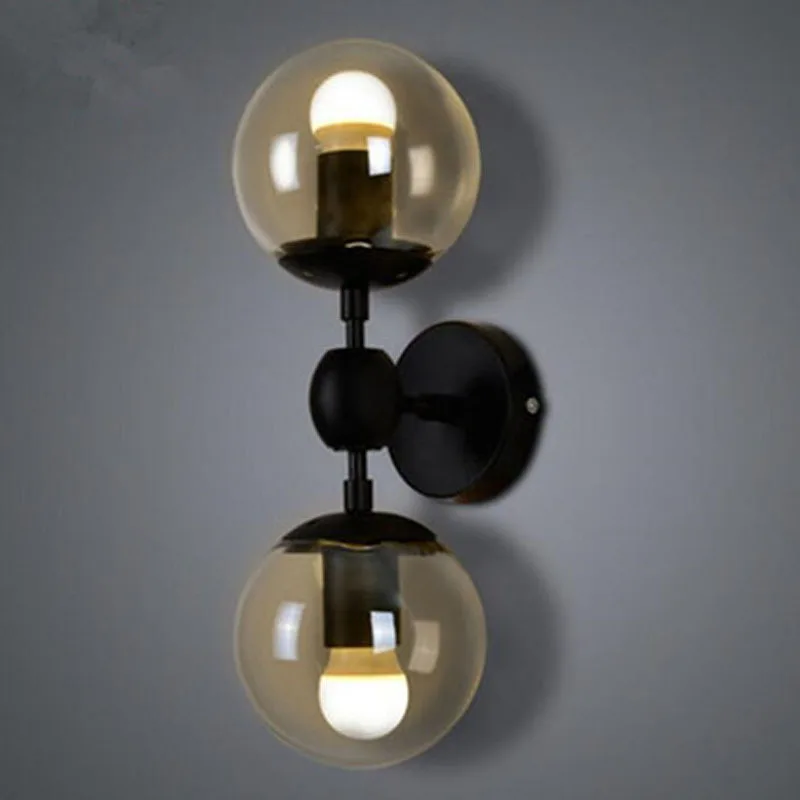 Industrial Wall Light Glass Ball Lampshade Iron Frame Vintage Up and Down Wall Light E27 Lamp Holder Indoor Lighting Wall Sconce