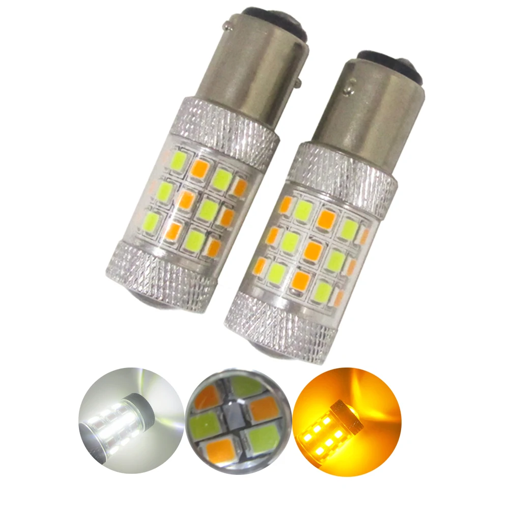 

2pcs 1157 BAY15D White/Amber Switchback S25 42smd 2835 auto drl light dual color T25 3157 7443 LED Turn led Signal Headlight 12V