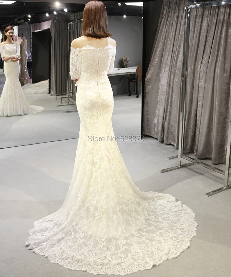 YNQNFS W10 Real Off Shoulder Flare Half Sleeves Light Boho Lace Wedding Bridal Party Gowns Formal Dress Mermaid 2018