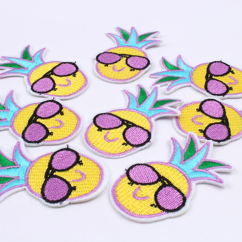 10pcs/lot Quality Funny Pineapple Patch Iron On Embroidered Cartoon Fruits Stickers Garment Repair Appliques DIY Coat Jean Badge