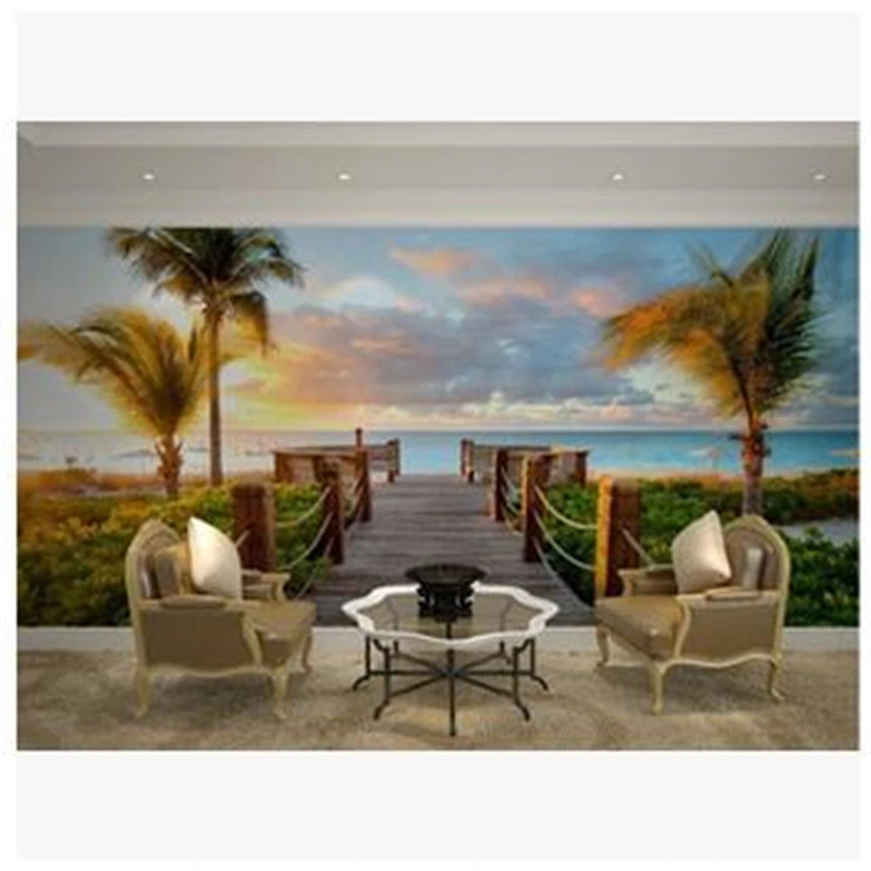 beibehang Custom size wallpaper 3d stereoscopic Sunset Ocean View murals TV backdrop living room bedroom papel de parede