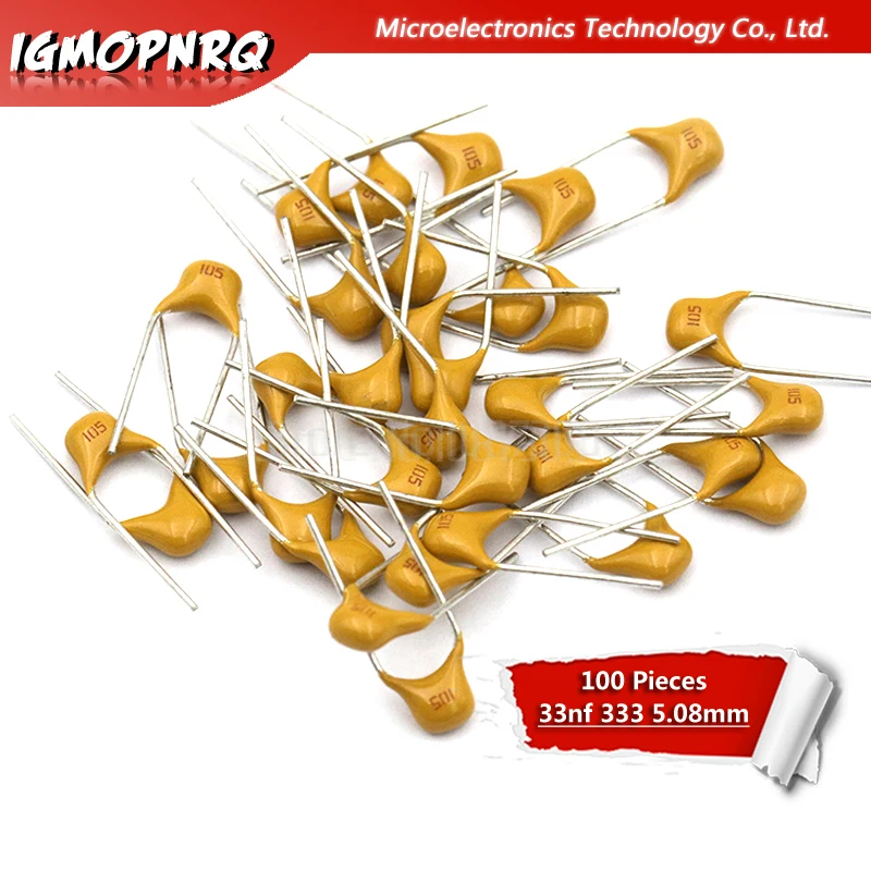 Capacitor monolítico 33nf 100 50v 333, capacitor cerâmico 10% mm de passo 5.08 com 0805 peças