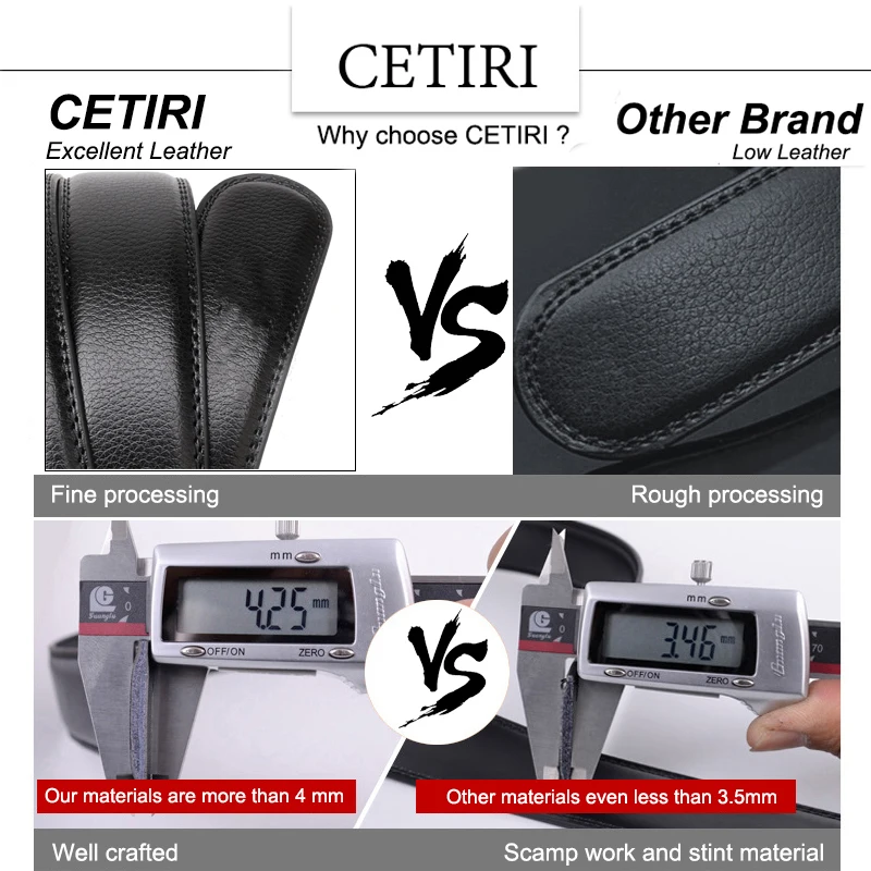 CETIRI men\'s ratchet click belt genuine leather dress belt for men jeans holeless automatic sliding buckle black brown belts cin