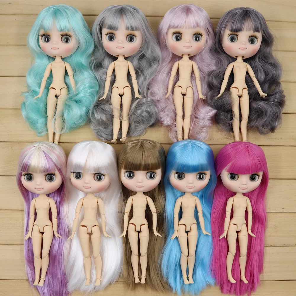 

Middie blyth nude doll 20cm JOINT body Frosted face with makeup gray eyes soft hair DIY toys gift with gestures