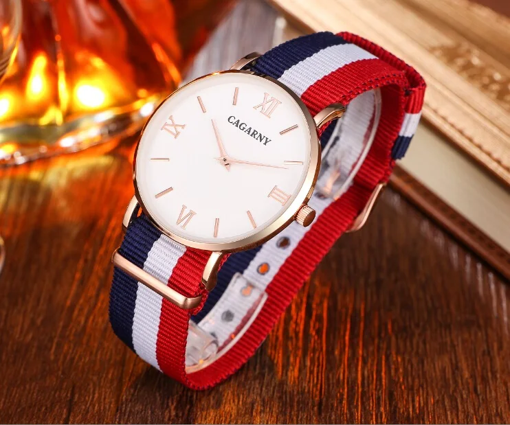 Cagarny – montre à Quartz en Nylon pour hommes et femmes, bracelet Ultra-fin, boîtier en or Rose, décontracté, à la mode